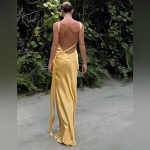 COMMENSE - Moonlight Satin Dress Asymmetrical One Shoulder Long Dress - NWT